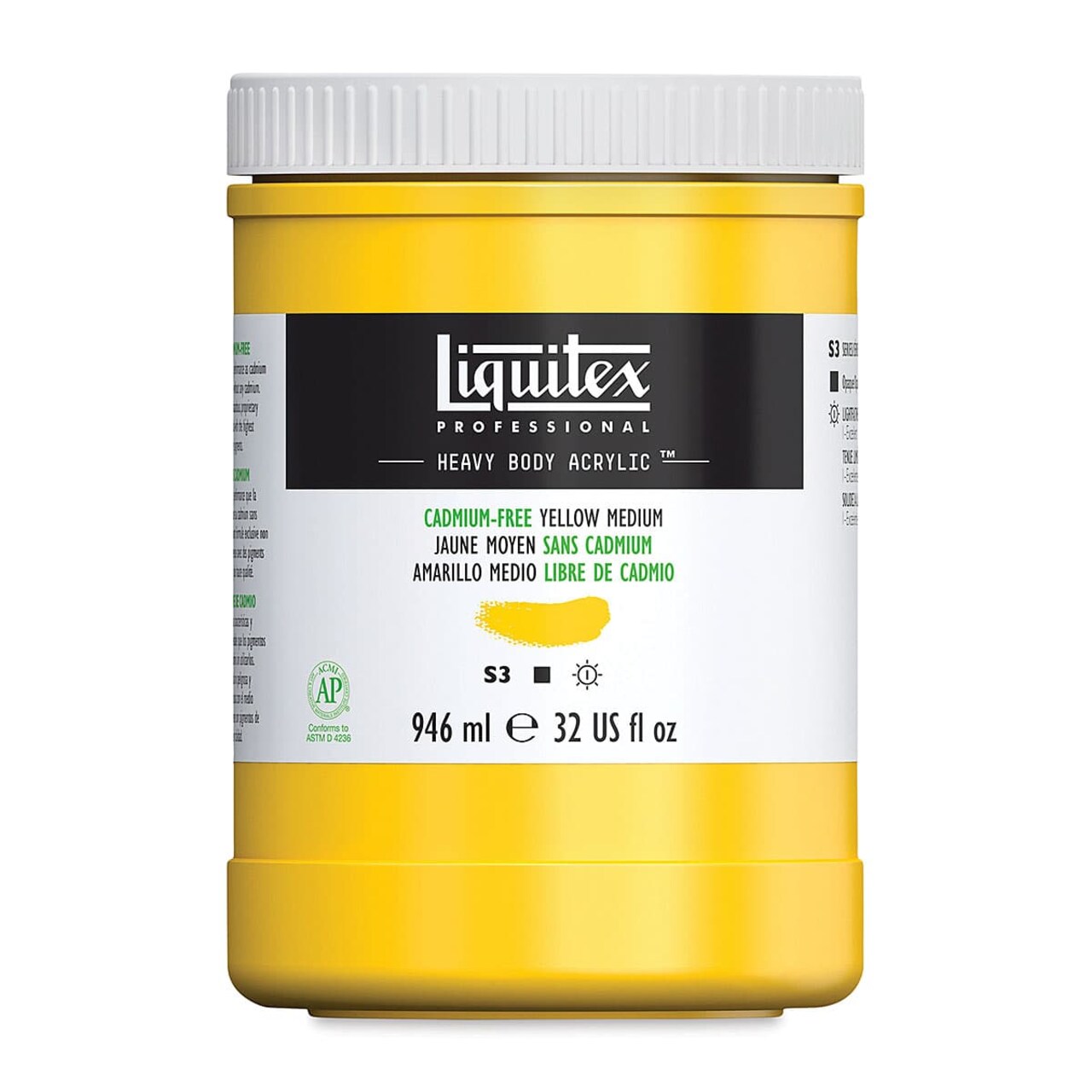 Liquitex Heavy Body Artist Acrylics - Cadmium-Free Yellow Medium, 32 oz Jar